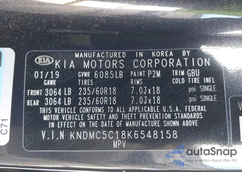 2019 Kia Sedona Sx from USA, damaged, VIN KNDMC5C18K6548158
